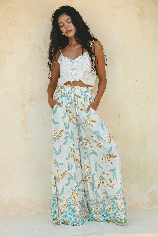 Wisteria Blue Tropical Boho Wide Leg Pants