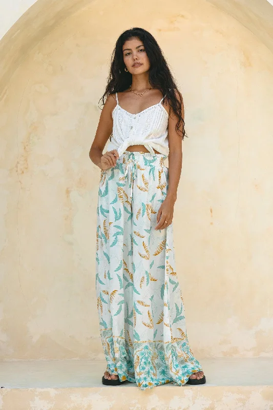 Wisteria Blue Tropical Boho Wide Leg Pants