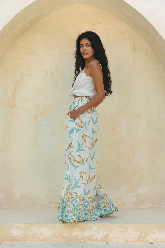 Wisteria Blue Tropical Boho Wide Leg Pants