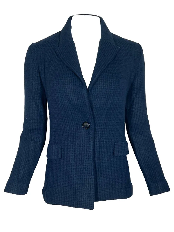 Women Micro Pied De Poule Coat In Navy