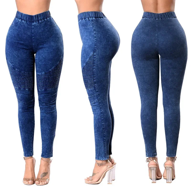 Women's clothing ladies stacked trouser high waisted pants high stretch hip butt lifting skinny women jeans