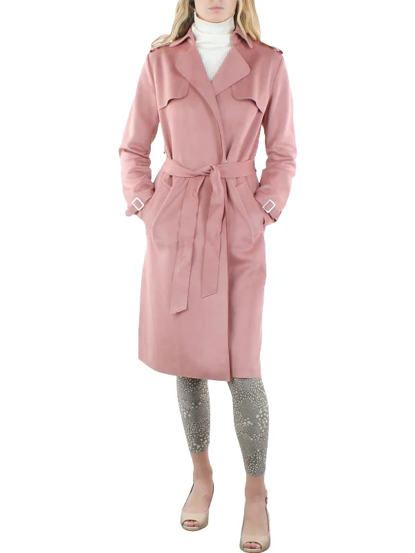 Womens Faux Suede Lightweight Trench Coat