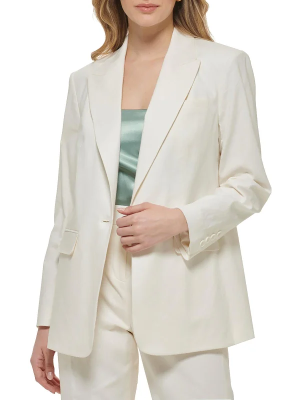 Womens Linen Blend Long Sleeves One-Button Blazer