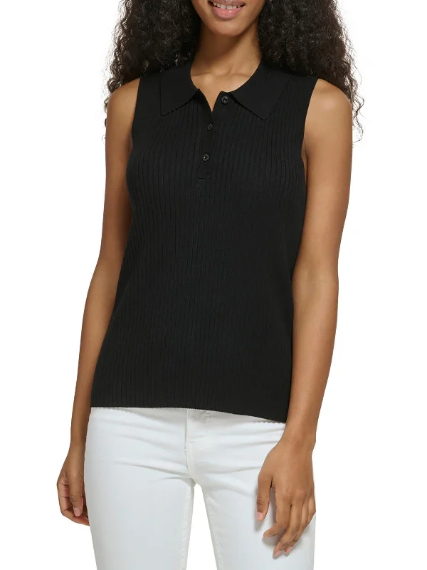 Womens Ribbed Polo Tank Top Sweater