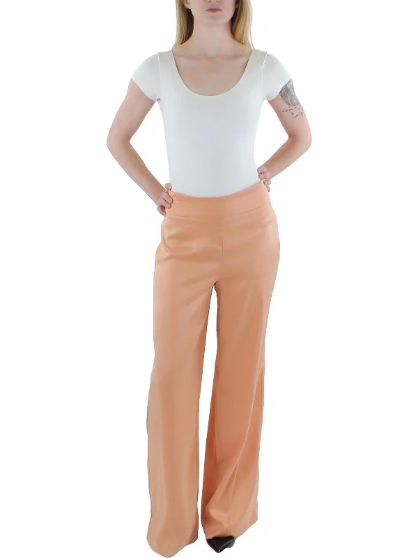 Womens Satin Office Wide Leg Pants