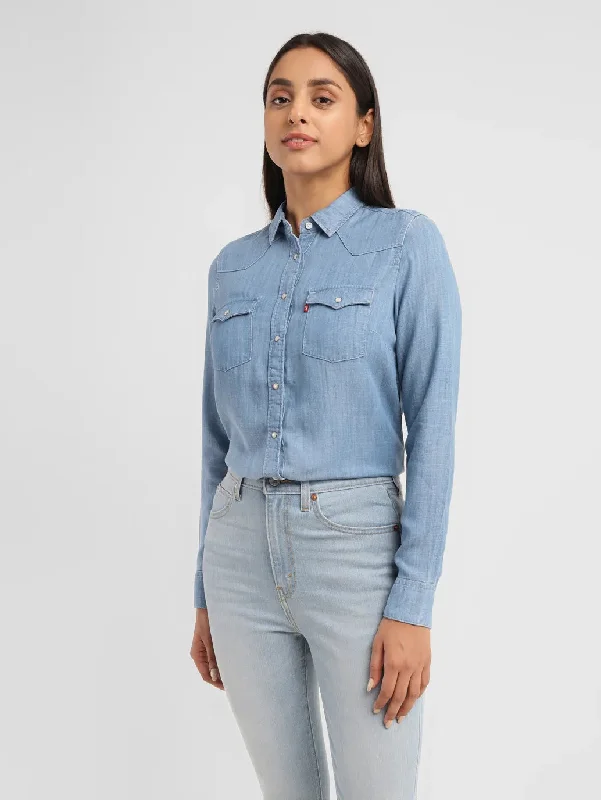 Women's Solid Spread Collar Shirt