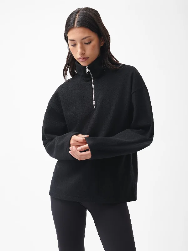 Women's Recycled Wool Jersey Half-Zip Sweater—black