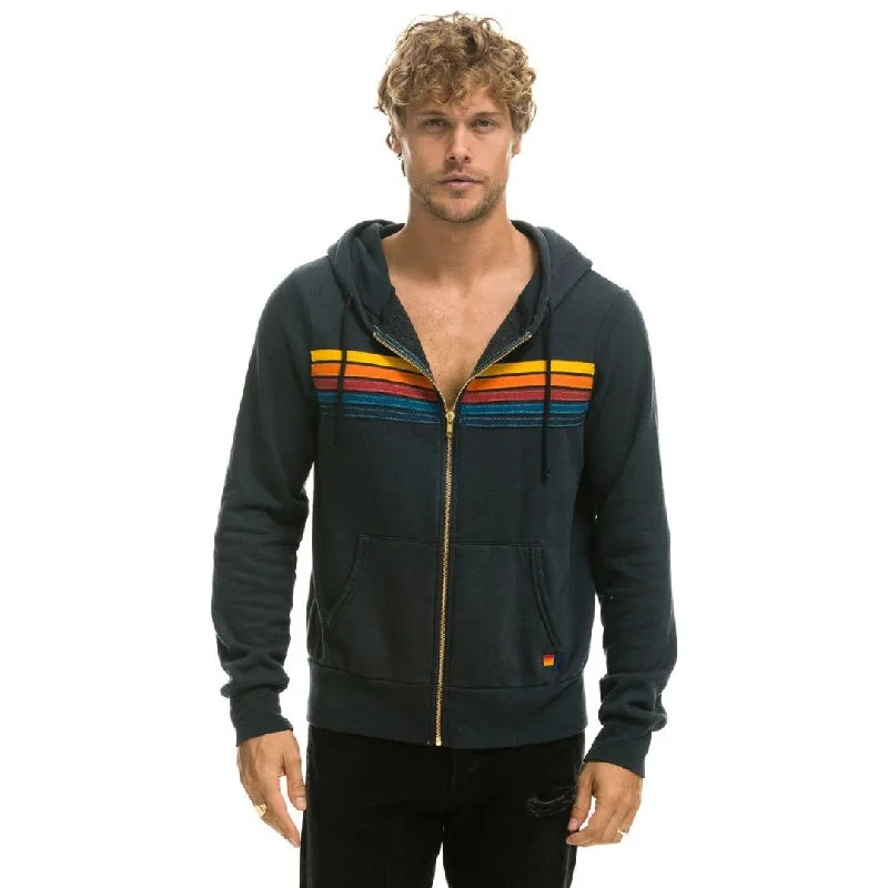 5 Stripe Zip Hoodie (Charcoal)