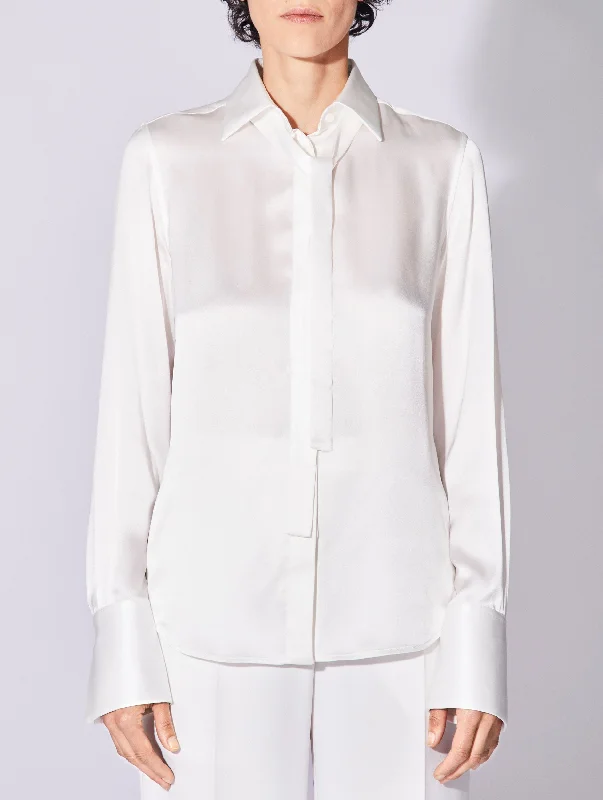 Chemise en satin de soie lavallière blanche