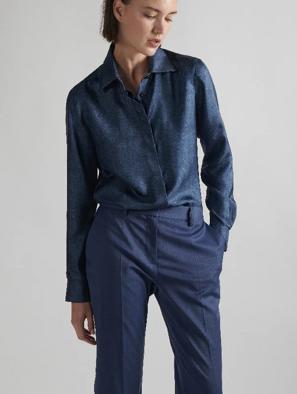 Chemise en twill de soie imprimé denim