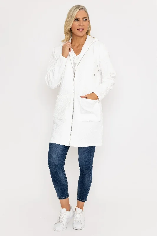 Long Line Textured Jersey Jacket in White