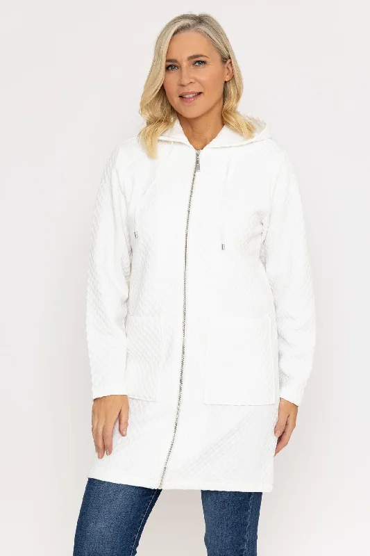 Long Line Textured Jersey Jacket in White