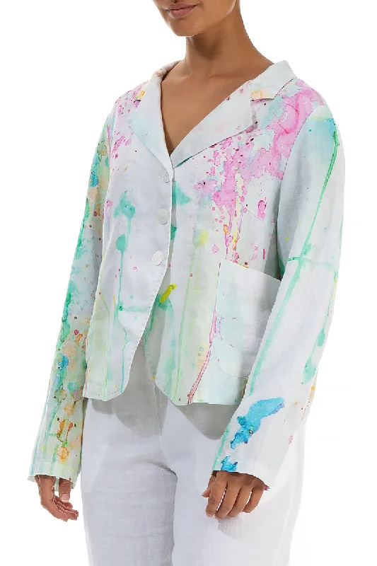 Buttoned Colour Splash Linen Jacket