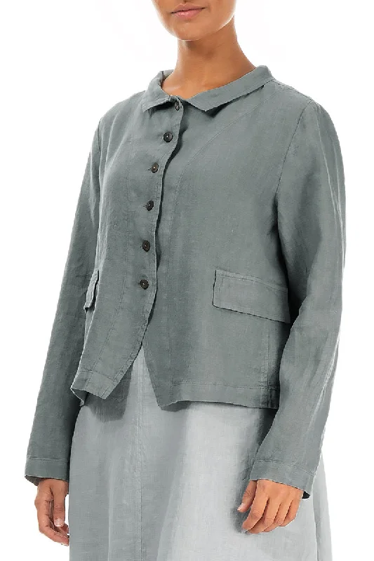 Buttoned Sage Linen Jacket