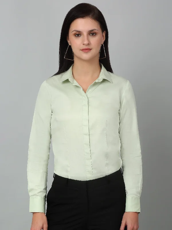 Cantabil Women's Solid Light Green Formal Shirt