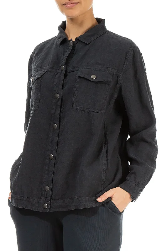 Graphite Linen Trucker Jacket