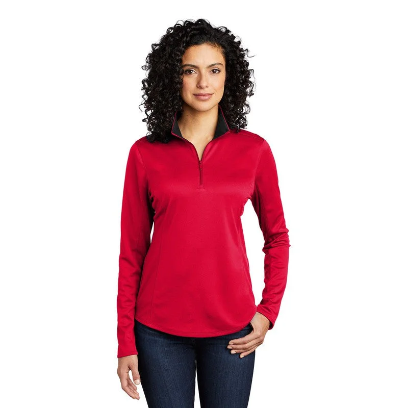 NEW STRAYER Port Authority Ladies Silk Touch ™ Performance 1/4-Zip - RED/BLACK