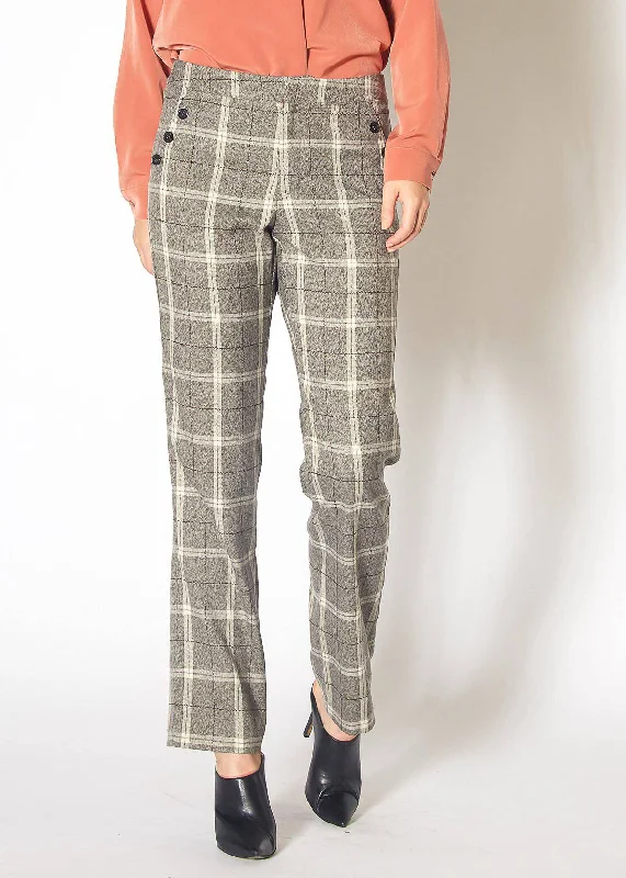 Women's Suiting Straight Pants in Mocha Plaid